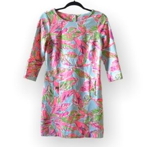 Lilly Pulitzer Charlene Shift Dress In Multi Vias Print Mock Front Pocket